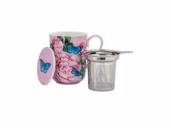 Gabby Malpas Posey Mug with Infuser 340ML Cabbage Roses Gift Boxed