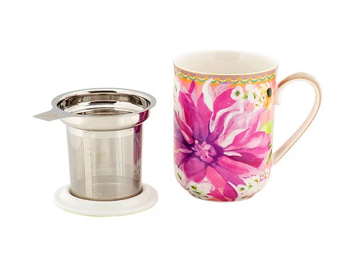 Teas & C's Dahlia Daze Lidded Mug With Infuser 340ML Pink Gift Boxed 2 Teas & C's Dahlia Daze Lidded Mug With Infuser 340ML Pink Gift Boxed - Image 2